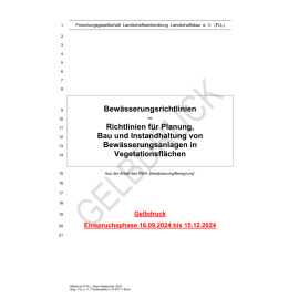 Gelbdruck: Bewässerungsrichtlinien - Richtlinien für Planung, Bau und Instandhaltung von Bewässerungsanlagen in Vegetationsflächen, 2024  (gedrucktes Skript)